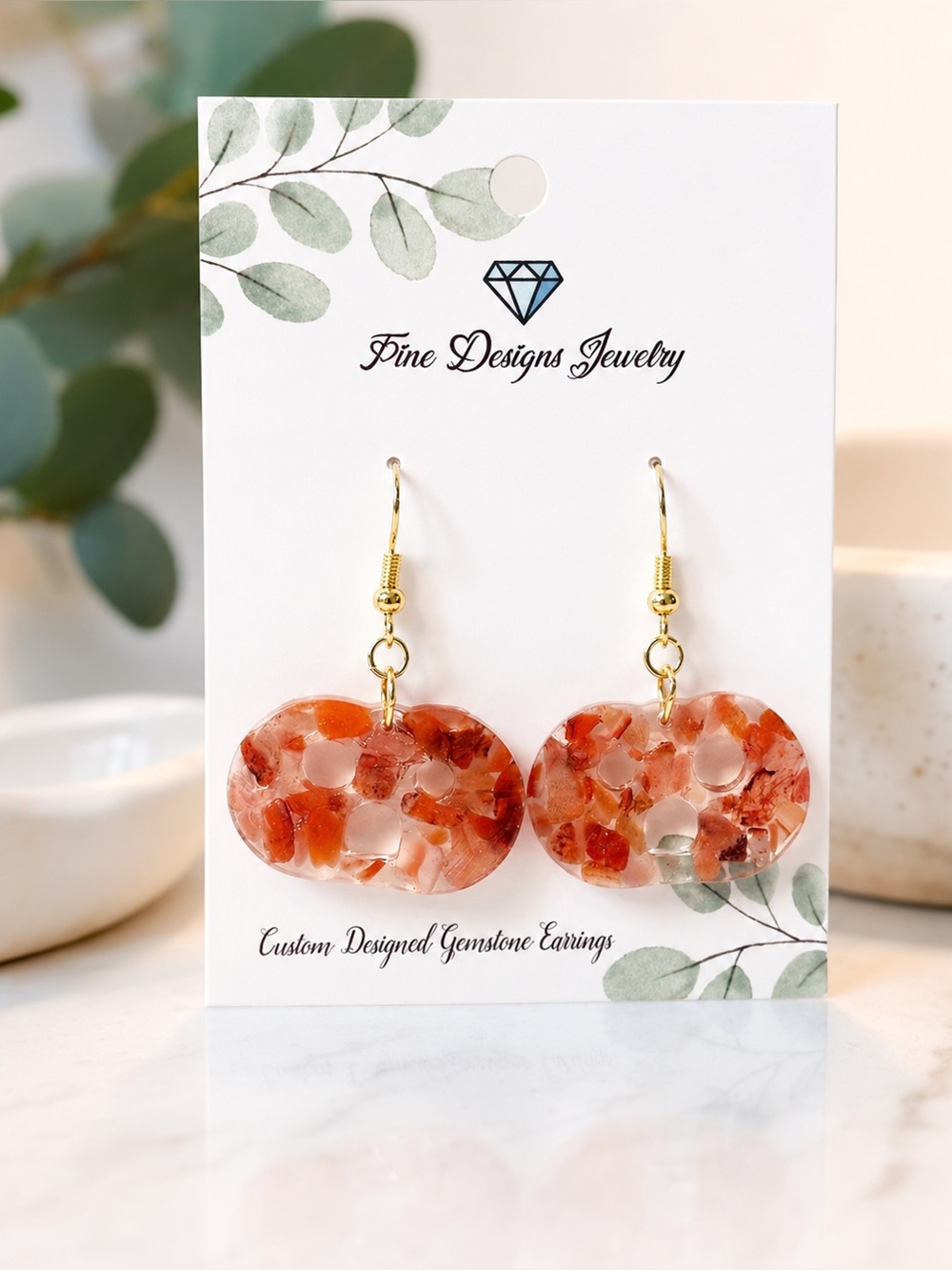 Red Agate Pumpkin Earrings